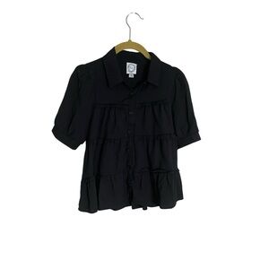 Francesca’s Blue Rain Black Button-Up Blouse Small